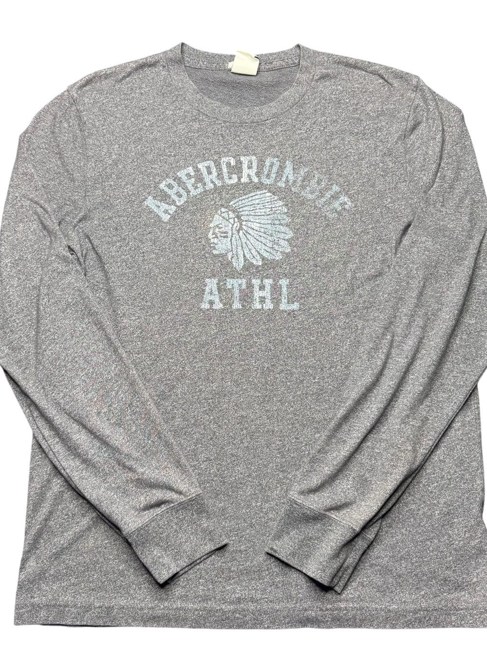 Vintage Abercrombie & Fitch Muscle Long Sleeve Shirt Gray M Indian Chief Logo